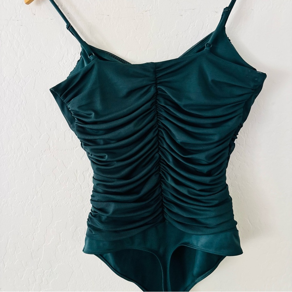 Express Body Contour Ruched Mesh Bodysuit Dark Green Size Medium - Picture 8 of 8